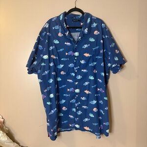 Nautica Men’s Short Sleeve Button Down Fish Print Shirt Casual Size 3XLT
